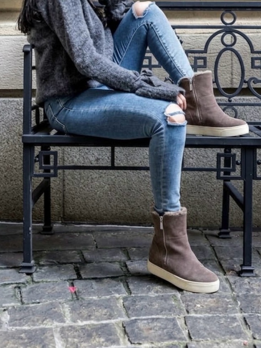 J/Slides Winnie Taupe Suede Faux Fur Hidden Wedge Boots Size 8M